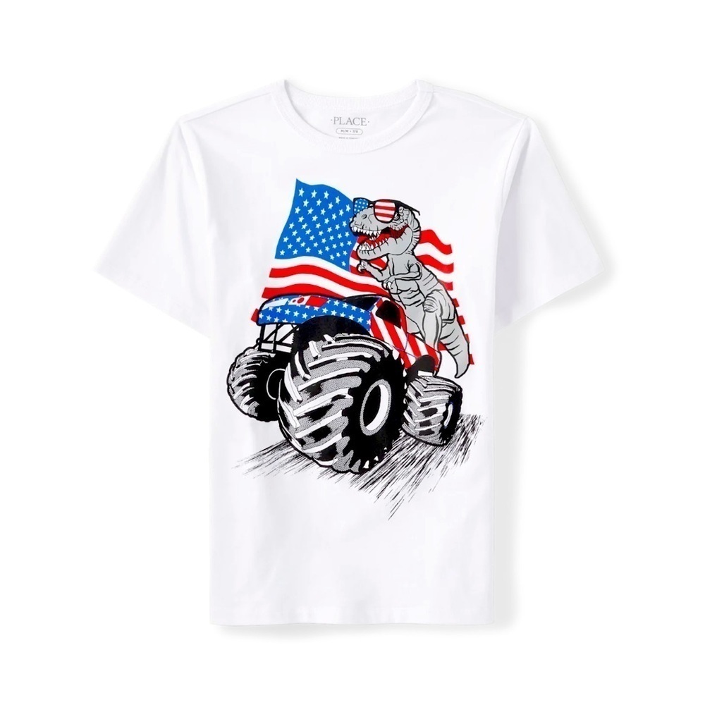 The children’s place size medium short sleeve Dino American flag tee shirt NWT